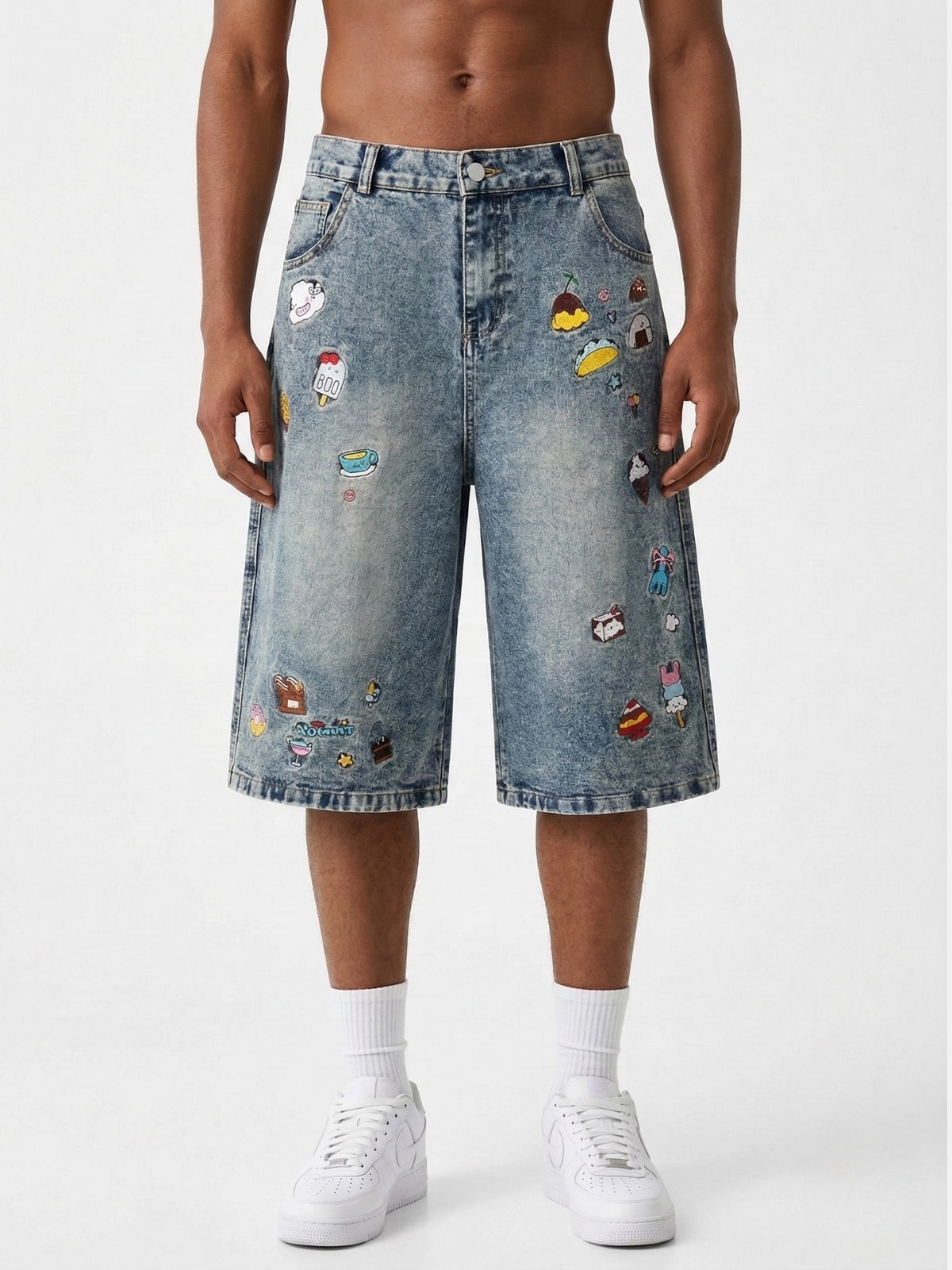 CHILISH - Baggy Denim Embroidered Jorts